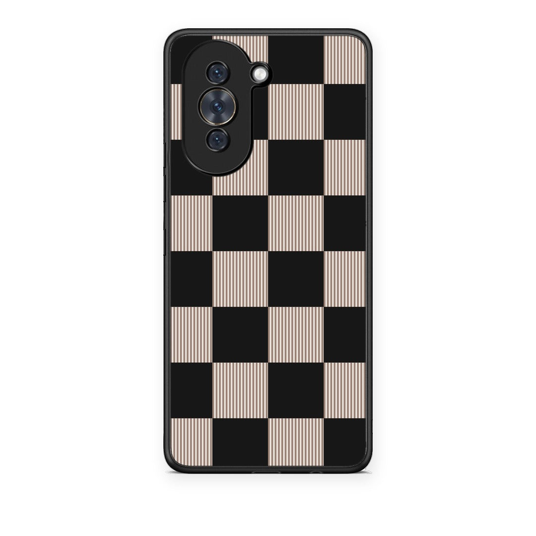 Θήκη Huawei Nova 10 Black and Taupe Striped Checks από τη Smartfits με σχέδιο στο πίσω μέρος και μαύρο περίβλημα | Huawei Nova 10 Black and Taupe Striped Checks case with colorful back and black bezels