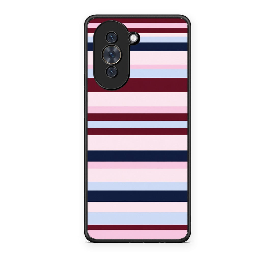 Θήκη Huawei Nova 10 Burgundy Pink and Blue Horizontal Stripes από τη Smartfits με σχέδιο στο πίσω μέρος και μαύρο περίβλημα | Huawei Nova 10 Burgundy Pink and Blue Horizontal Stripes case with colorful back and black bezels
