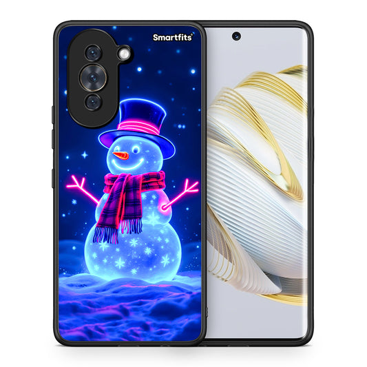 Θήκη Huawei Nova 10 Christmas Neon Snowman από τη Smartfits με σχέδιο στο πίσω μέρος και μαύρο περίβλημα | Huawei Nova 10 Christmas Neon Snowman case with colorful back and black bezels