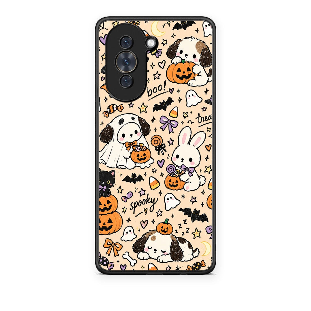 Θήκη Huawei Nova 10 Halloween Puppies and Friends on Cream από τη Smartfits με σχέδιο στο πίσω μέρος και μαύρο περίβλημα | Huawei Nova 10 Halloween Puppies and Friends on Cream case with colorful back and black bezels