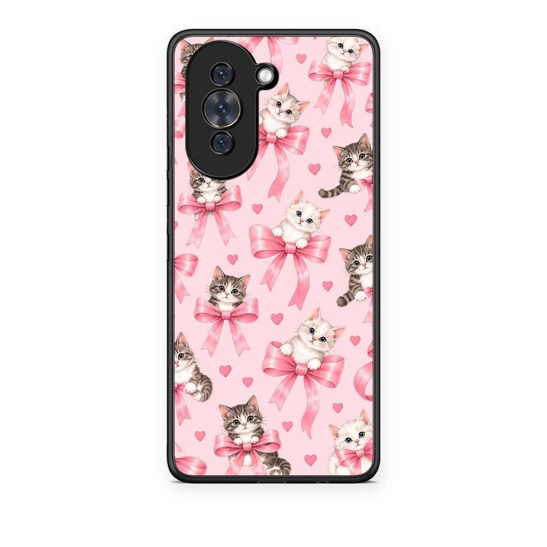 Θήκη Huawei Nova 10 Kittens and Pink Bows on Pink από τη Smartfits με σχέδιο στο πίσω μέρος και μαύρο περίβλημα | Huawei Nova 10 Kittens and Pink Bows on Pink case with colorful back and black bezels