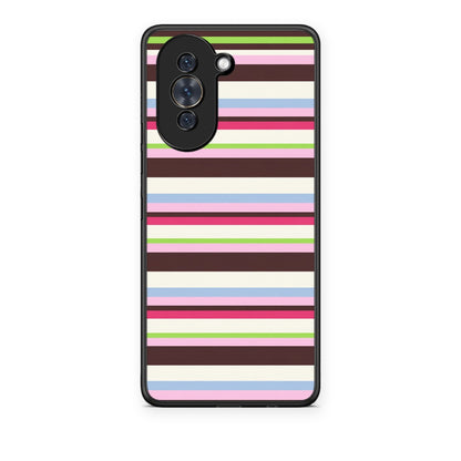 Θήκη Huawei Nova 10 Multicolour Horizontal Stripes από τη Smartfits με σχέδιο στο πίσω μέρος και μαύρο περίβλημα | Huawei Nova 10 Multicolour Horizontal Stripes case with colorful back and black bezels