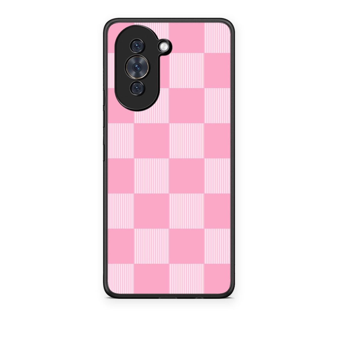 Θήκη Huawei Nova 10 Pink and White Striped Checks από τη Smartfits με σχέδιο στο πίσω μέρος και μαύρο περίβλημα | Huawei Nova 10 Pink and White Striped Checks case with colorful back and black bezels