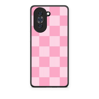 Θήκη Huawei Nova 10 Pink and White Striped Checks από τη Smartfits με σχέδιο στο πίσω μέρος και μαύρο περίβλημα | Huawei Nova 10 Pink and White Striped Checks case with colorful back and black bezels