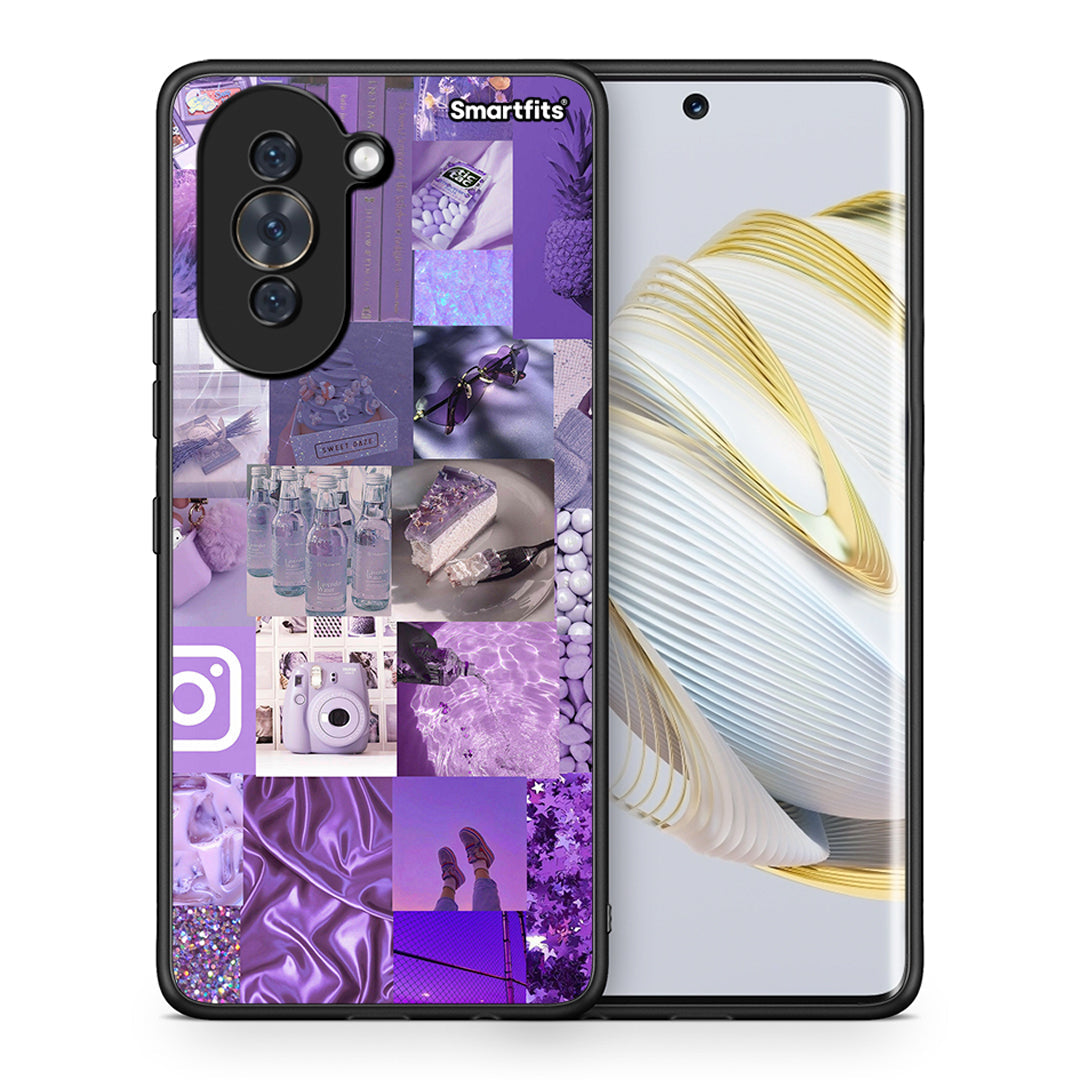 Θήκη Huawei Nova 10 Purple Aesthetic Collage από τη Smartfits με σχέδιο στο πίσω μέρος και μαύρο περίβλημα | Huawei Nova 10 Purple Aesthetic Collage case with colorful back and black bezels