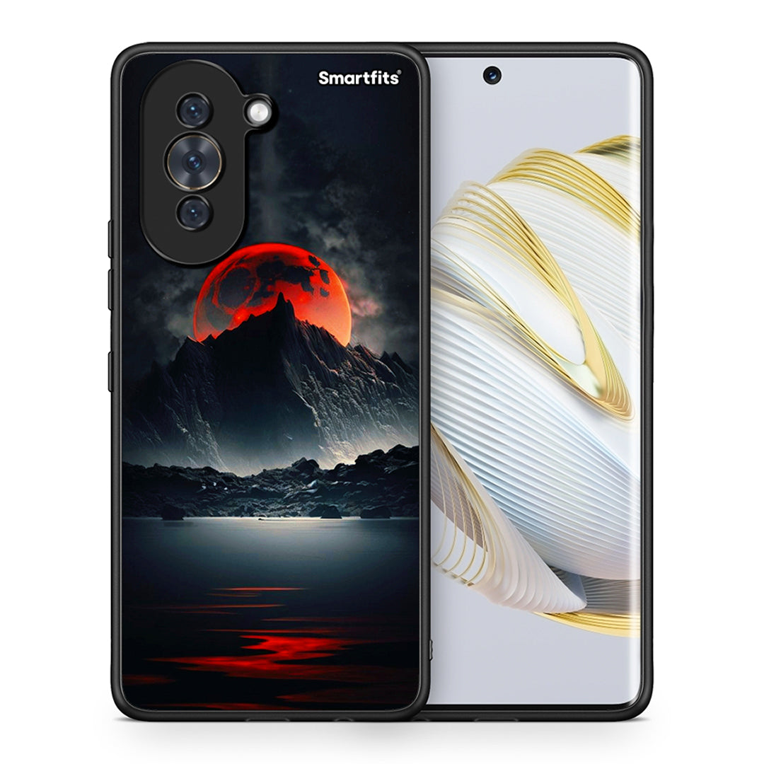 Θήκη Huawei Nova 10 Red Full Moon από τη Smartfits με σχέδιο στο πίσω μέρος και μαύρο περίβλημα | Huawei Nova 10 Red Full Moon case with colorful back and black bezels