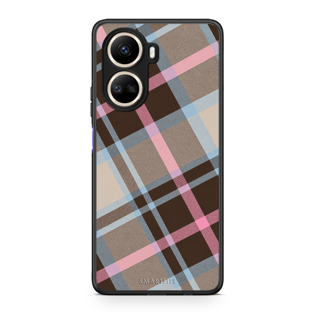 Θήκη Huawei Nova 10 SE Brown Pink and Blue Diagonal Plaid από τη Smartfits με σχέδιο στο πίσω μέρος και μαύρο περίβλημα | Huawei Nova 10 SE Brown Pink and Blue Diagonal Plaid case with colorful back and black bezels