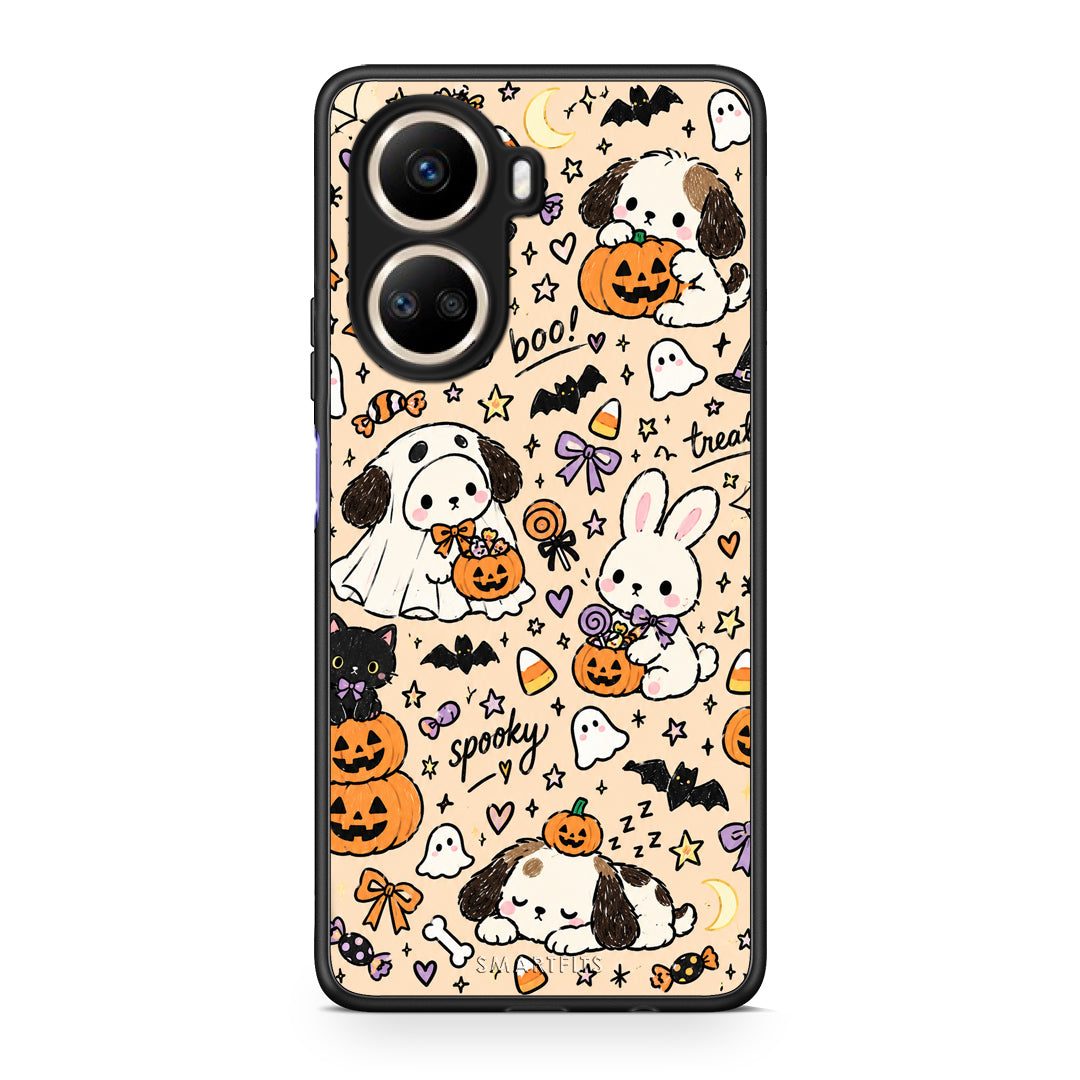 Θήκη Huawei Nova 10 SE Halloween Puppies and Friends on Cream από τη Smartfits με σχέδιο στο πίσω μέρος και μαύρο περίβλημα | Huawei Nova 10 SE Halloween Puppies and Friends on Cream case with colorful back and black bezels