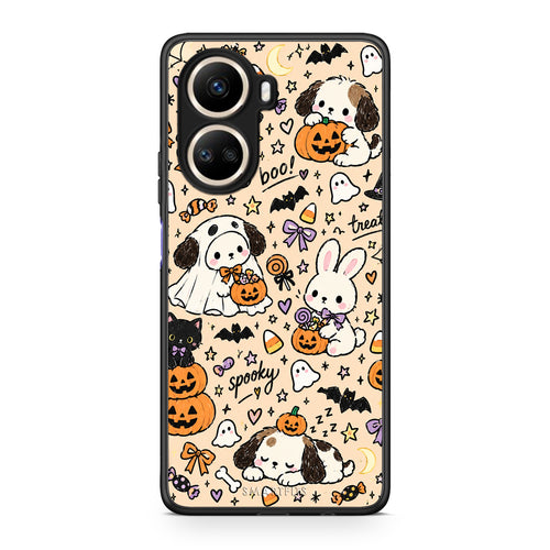 Θήκη Huawei Nova 10 SE Halloween Puppies and Friends on Cream από τη Smartfits με σχέδιο στο πίσω μέρος και μαύρο περίβλημα | Huawei Nova 10 SE Halloween Puppies and Friends on Cream case with colorful back and black bezels