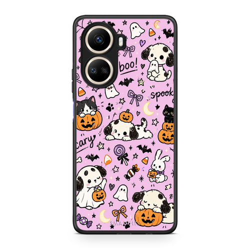 Θήκη Huawei Nova 10 SE Halloween Puppies and Friends on Lilac από τη Smartfits με σχέδιο στο πίσω μέρος και μαύρο περίβλημα | Huawei Nova 10 SE Halloween Puppies and Friends on Lilac case with colorful back and black bezels
