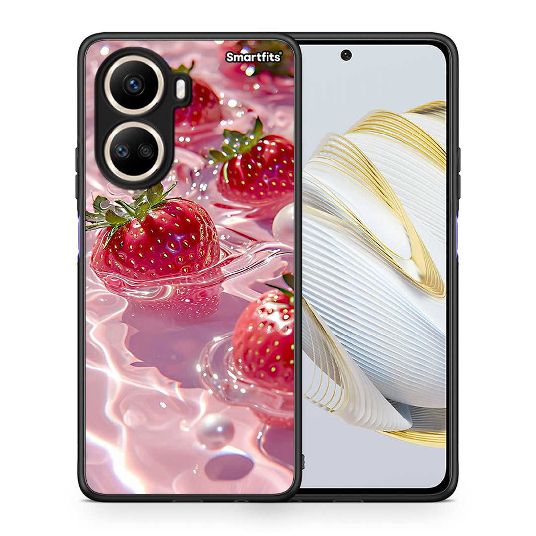 Θήκη Huawei Nova 10 SE Juicy Strawberries από τη Smartfits με σχέδιο στο πίσω μέρος και μαύρο περίβλημα | Huawei Nova 10 SE Juicy Strawberries Case with Colorful Back and Black Bezels