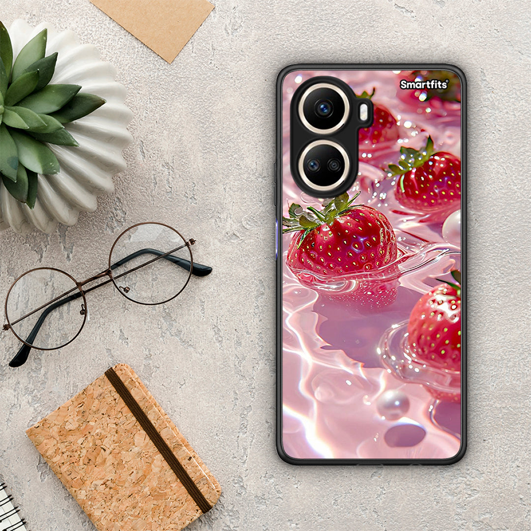 Θήκη Huawei Nova 10 SE Juicy Strawberries από τη Smartfits με σχέδιο στο πίσω μέρος και μαύρο περίβλημα | Huawei Nova 10 SE Juicy Strawberries Case with Colorful Back and Black Bezels