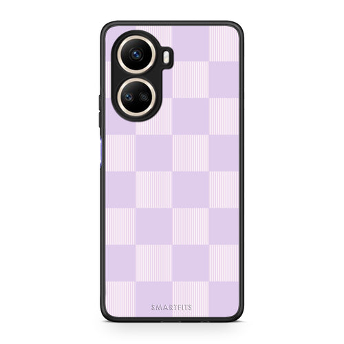 Θήκη Huawei Nova 10 SE Lilac and Cream Striped Checks από τη Smartfits με σχέδιο στο πίσω μέρος και μαύρο περίβλημα | Huawei Nova 10 SE Lilac and Cream Striped Checks case with colorful back and black bezels
