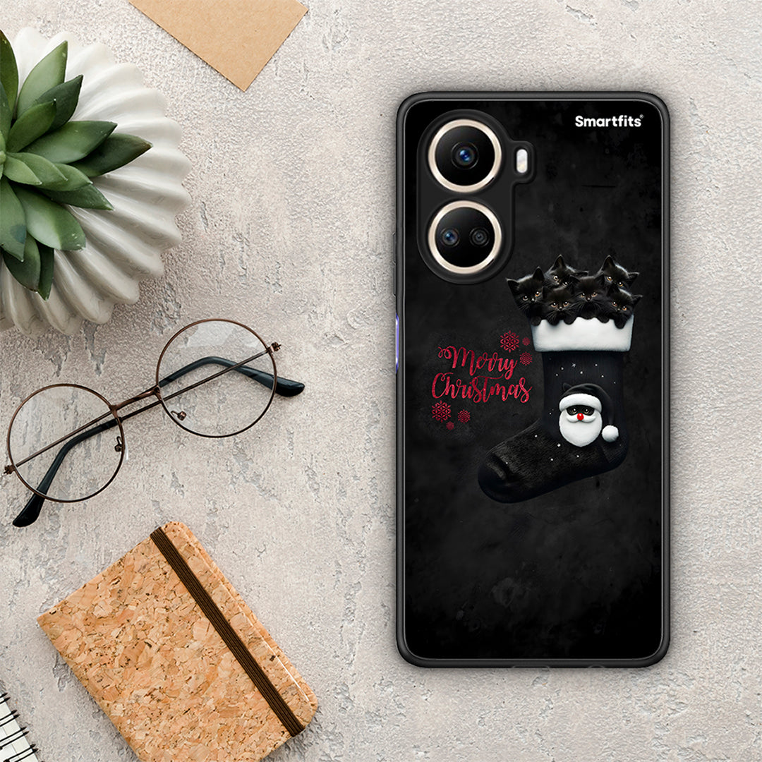 Θήκη Huawei Nova 10 SE Merry Cat Christmas από τη Smartfits με σχέδιο στο πίσω μέρος και μαύρο περίβλημα | Huawei Nova 10 SE Merry Cat Christmas Case with Colorful Back and Black Bezels