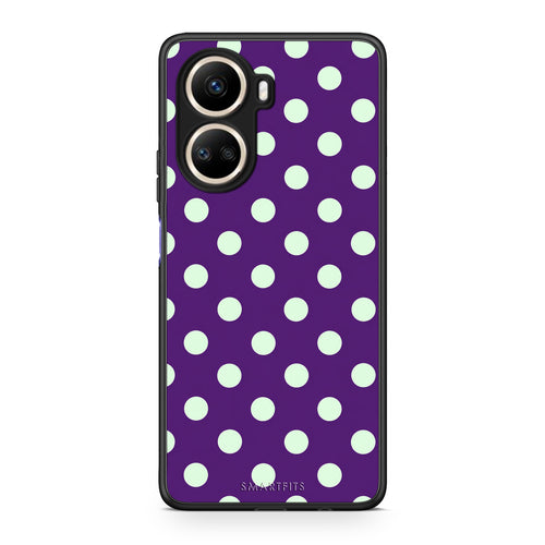 Θήκη Huawei Nova 10 SE Mint Polka Dots on Purple από τη Smartfits με σχέδιο στο πίσω μέρος και μαύρο περίβλημα | Huawei Nova 10 SE Mint Polka Dots on Purple case with colorful back and black bezels