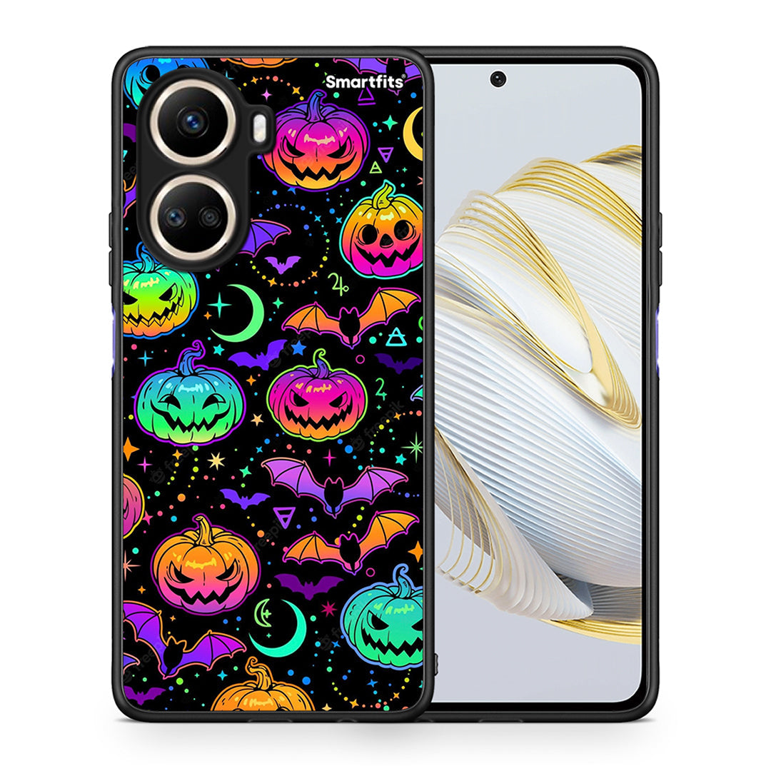 Θήκη Huawei Nova 10 SE Neon Halloween από τη Smartfits με σχέδιο στο πίσω μέρος και μαύρο περίβλημα | Huawei Nova 10 SE Neon Halloween Case with Colorful Back and Black Bezels