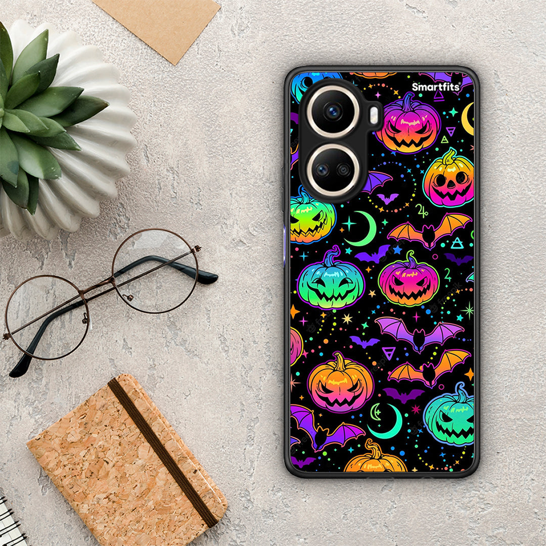 Θήκη Huawei Nova 10 SE Neon Halloween από τη Smartfits με σχέδιο στο πίσω μέρος και μαύρο περίβλημα | Huawei Nova 10 SE Neon Halloween Case with Colorful Back and Black Bezels