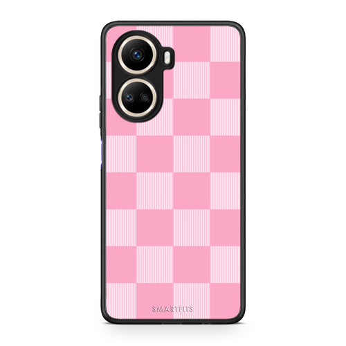 Θήκη Huawei Nova 10 SE Pink and White Striped Checks από τη Smartfits με σχέδιο στο πίσω μέρος και μαύρο περίβλημα | Huawei Nova 10 SE Pink and White Striped Checks case with colorful back and black bezels