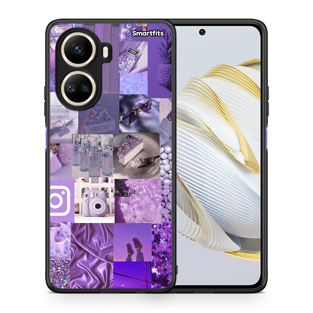 Θήκη Huawei Nova 10 SE Purple Aesthetic Collage από τη Smartfits με σχέδιο στο πίσω μέρος και μαύρο περίβλημα | Huawei Nova 10 SE Purple Aesthetic Collage Case with Colorful Back and Black Bezels