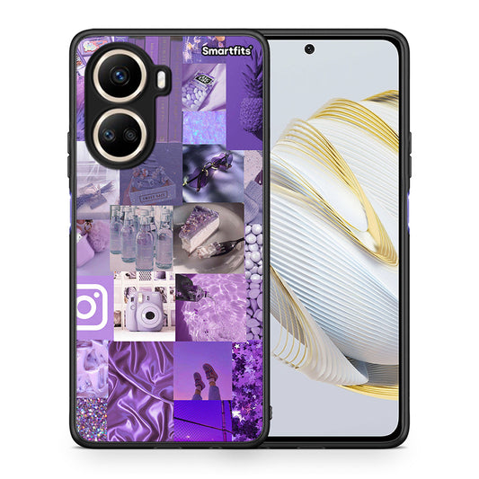 Θήκη Huawei Nova 10 SE Purple Aesthetic Collage από τη Smartfits με σχέδιο στο πίσω μέρος και μαύρο περίβλημα | Huawei Nova 10 SE Purple Aesthetic Collage Case with Colorful Back and Black Bezels