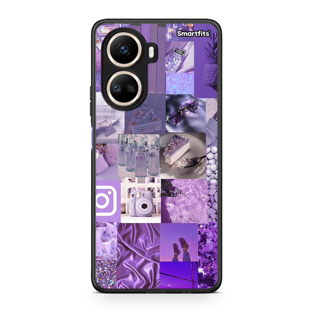 Θήκη Huawei Nova 10 SE Purple Aesthetic Collage από τη Smartfits με σχέδιο στο πίσω μέρος και μαύρο περίβλημα | Huawei Nova 10 SE Purple Aesthetic Collage Case with Colorful Back and Black Bezels