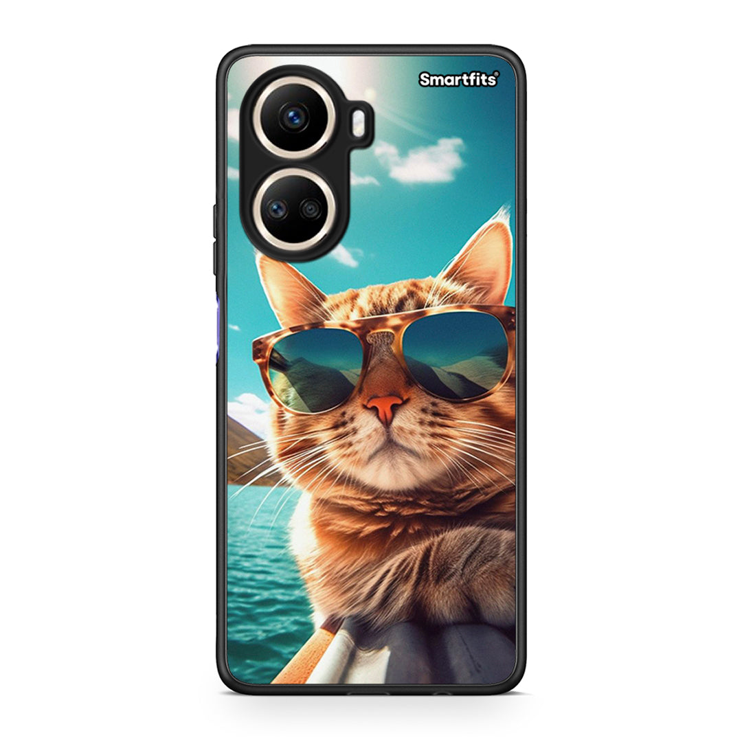 Θήκη Huawei Nova 10 SE Summer Cat από τη Smartfits με σχέδιο στο πίσω μέρος και μαύρο περίβλημα | Huawei Nova 10 SE Summer Cat Case with Colorful Back and Black Bezels