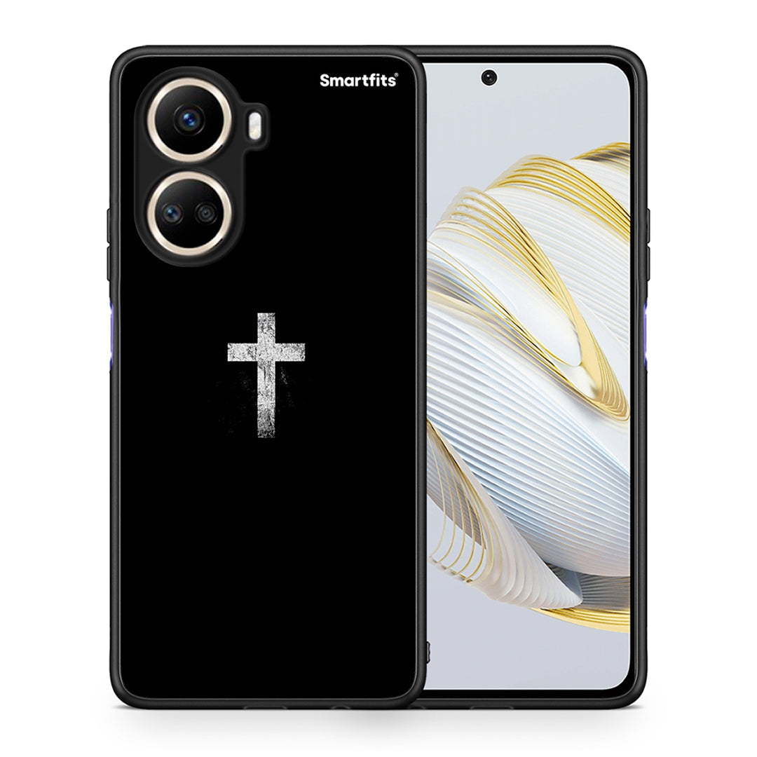 Θήκη Huawei Nova 10 SE White Cross από τη Smartfits με σχέδιο στο πίσω μέρος και μαύρο περίβλημα | Huawei Nova 10 SE White Cross Case with Colorful Back and Black Bezels