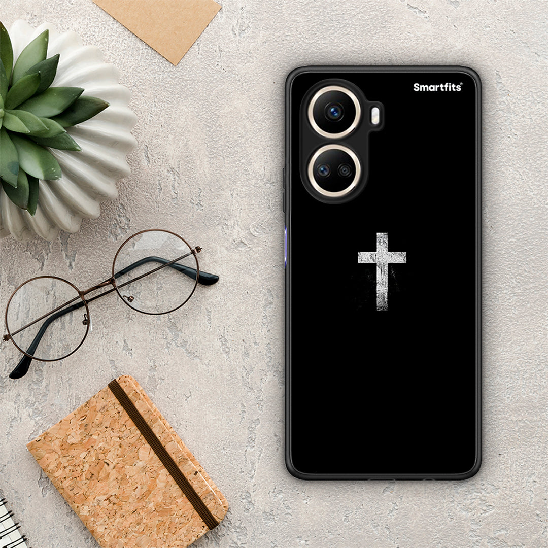 Θήκη Huawei Nova 10 SE White Cross από τη Smartfits με σχέδιο στο πίσω μέρος και μαύρο περίβλημα | Huawei Nova 10 SE White Cross Case with Colorful Back and Black Bezels