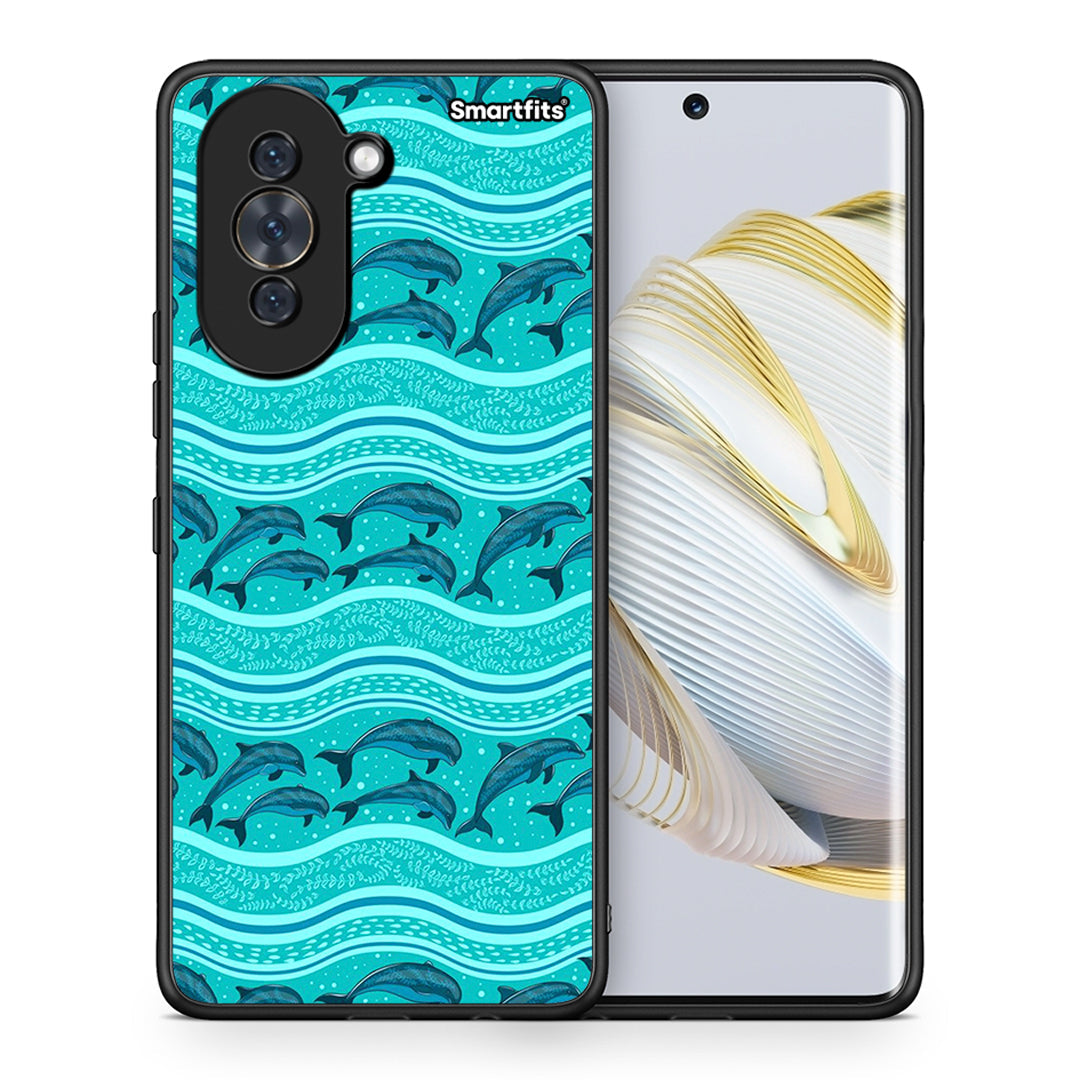 Θήκη Huawei Nova 10 Swimming Dolphins από τη Smartfits με σχέδιο στο πίσω μέρος και μαύρο περίβλημα | Huawei Nova 10 Swimming Dolphins case with colorful back and black bezels