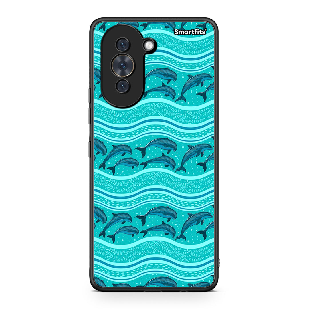 Huawei Nova 10 Swimming Dolphins θήκη από τη Smartfits με σχέδιο στο πίσω μέρος και μαύρο περίβλημα | Smartphone case with colorful back and black bezels by Smartfits
