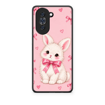 Θήκη Huawei Nova 10 White Bunny and Pink Bows από τη Smartfits με σχέδιο στο πίσω μέρος και μαύρο περίβλημα | Huawei Nova 10 White Bunny and Pink Bows case with colorful back and black bezels