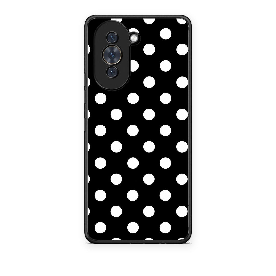 Θήκη Huawei Nova 10 White Polka Dots on Black από τη Smartfits με σχέδιο στο πίσω μέρος και μαύρο περίβλημα | Huawei Nova 10 White Polka Dots on Black case with colorful back and black bezels