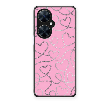 Θήκη Huawei Nova 11i Barbed Wire Hearts on Pink από τη Smartfits με σχέδιο στο πίσω μέρος και μαύρο περίβλημα | Huawei Nova 11i Barbed Wire Hearts on Pink case with colorful back and black bezels