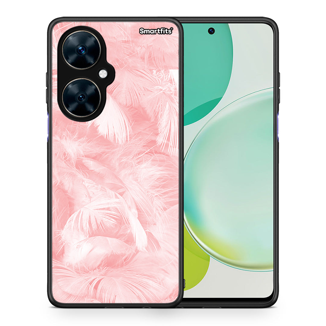 Θήκη Huawei Nova 11i Pink Feather Boho από τη Smartfits με σχέδιο στο πίσω μέρος και μαύρο περίβλημα | Huawei Nova 11i Pink Feather Boho case with colorful back and black bezels