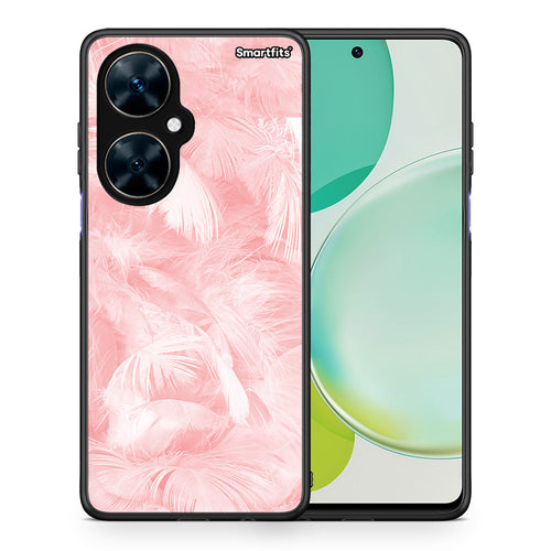 Θήκη Huawei Nova 11i Pink Feather Boho από τη Smartfits με σχέδιο στο πίσω μέρος και μαύρο περίβλημα | Huawei Nova 11i Pink Feather Boho case with colorful back and black bezels