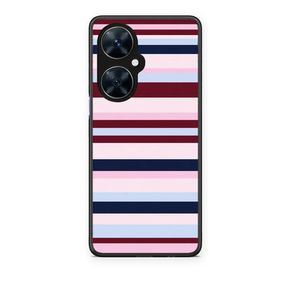 Θήκη Huawei Nova 11i Burgundy Pink and Blue Horizontal Stripes από τη Smartfits με σχέδιο στο πίσω μέρος και μαύρο περίβλημα | Huawei Nova 11i Burgundy Pink and Blue Horizontal Stripes case with colorful back and black bezels