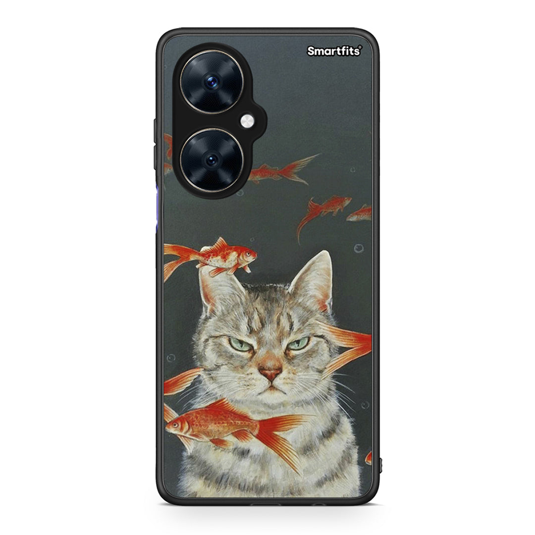 Huawei Nova 11i Cat Goldfish θήκη από τη Smartfits με σχέδιο στο πίσω μέρος και μαύρο περίβλημα | Smartphone case with colorful back and black bezels by Smartfits