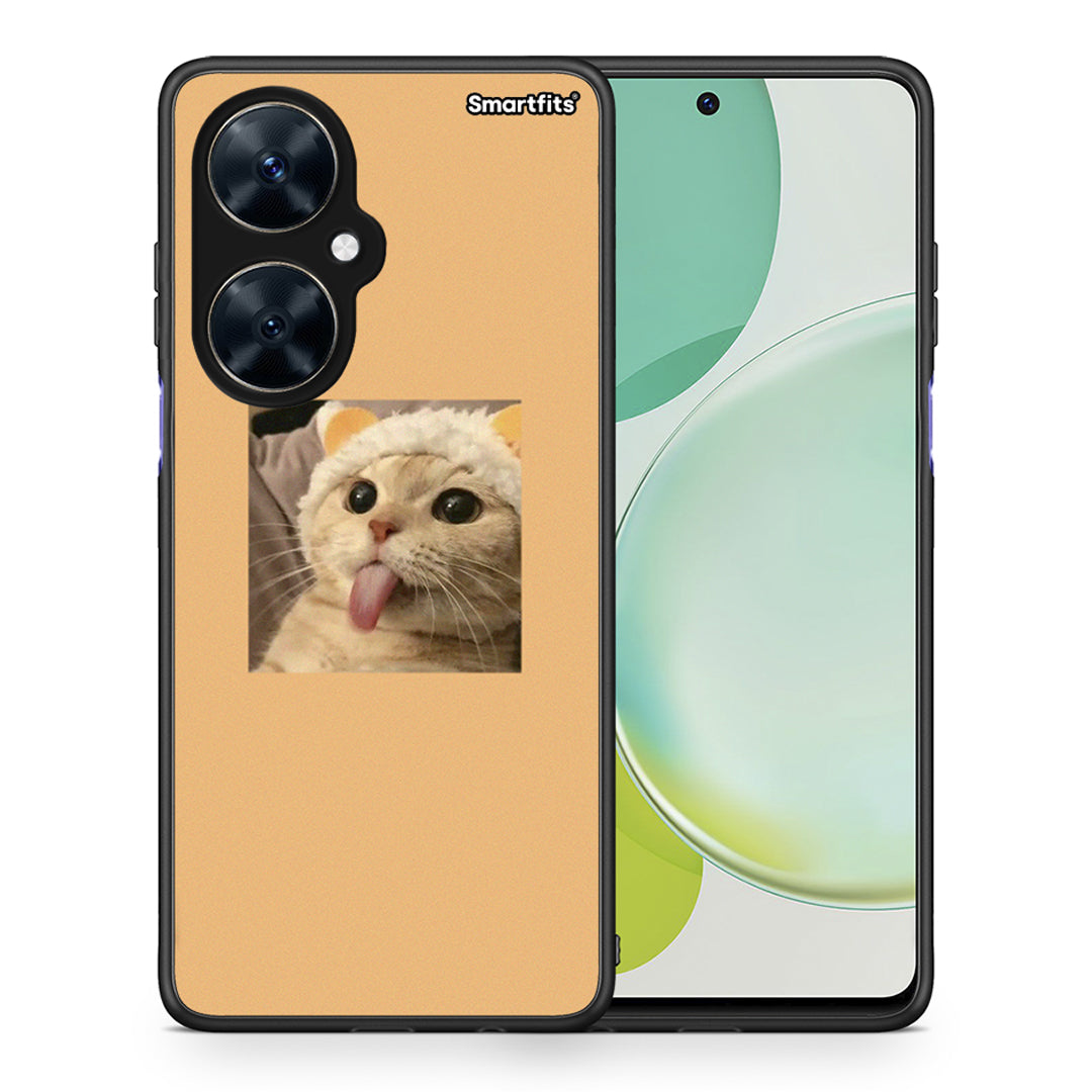 Θήκη Huawei Nova 11i Cat Tongue από τη Smartfits με σχέδιο στο πίσω μέρος και μαύρο περίβλημα | Huawei Nova 11i Cat Tongue case with colorful back and black bezels