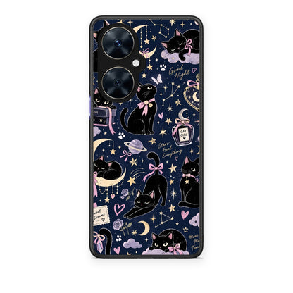 Θήκη Huawei Nova 11i Celestial Black Cats on Navy από τη Smartfits με σχέδιο στο πίσω μέρος και μαύρο περίβλημα | Huawei Nova 11i Celestial Black Cats on Navy case with colorful back and black bezels