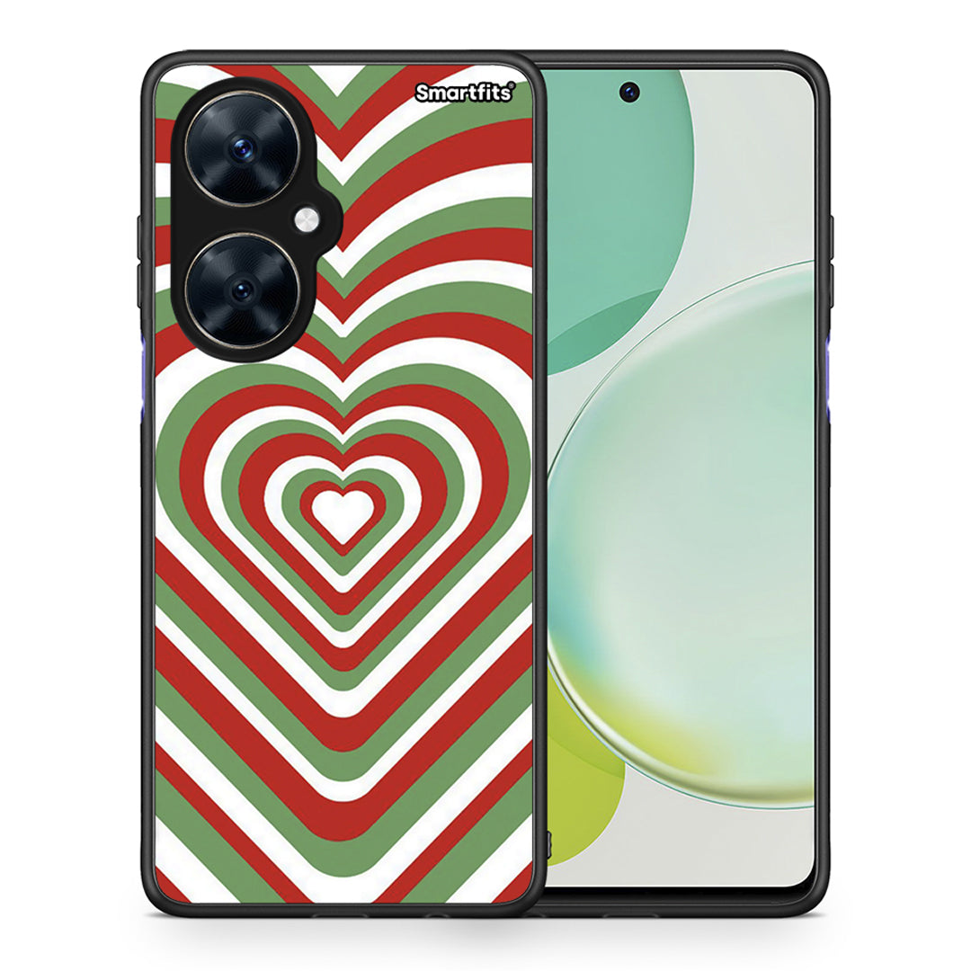 Θήκη Huawei Nova 11i Christmas Hearts από τη Smartfits με σχέδιο στο πίσω μέρος και μαύρο περίβλημα | Huawei Nova 11i Christmas Hearts case with colorful back and black bezels