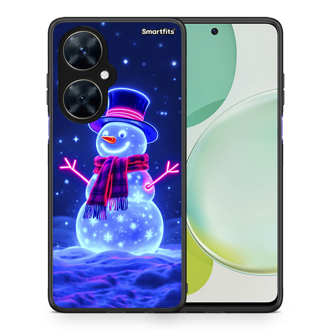 Θήκη Huawei Nova 11i Christmas Neon Snowman από τη Smartfits με σχέδιο στο πίσω μέρος και μαύρο περίβλημα | Huawei Nova 11i Christmas Neon Snowman case with colorful back and black bezels