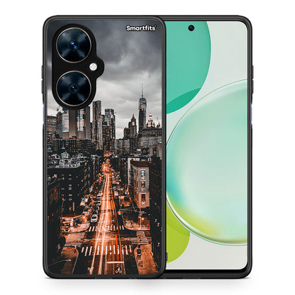 Θήκη Huawei Nova 11i City Lights από τη Smartfits με σχέδιο στο πίσω μέρος και μαύρο περίβλημα | Huawei Nova 11i City Lights case with colorful back and black bezels