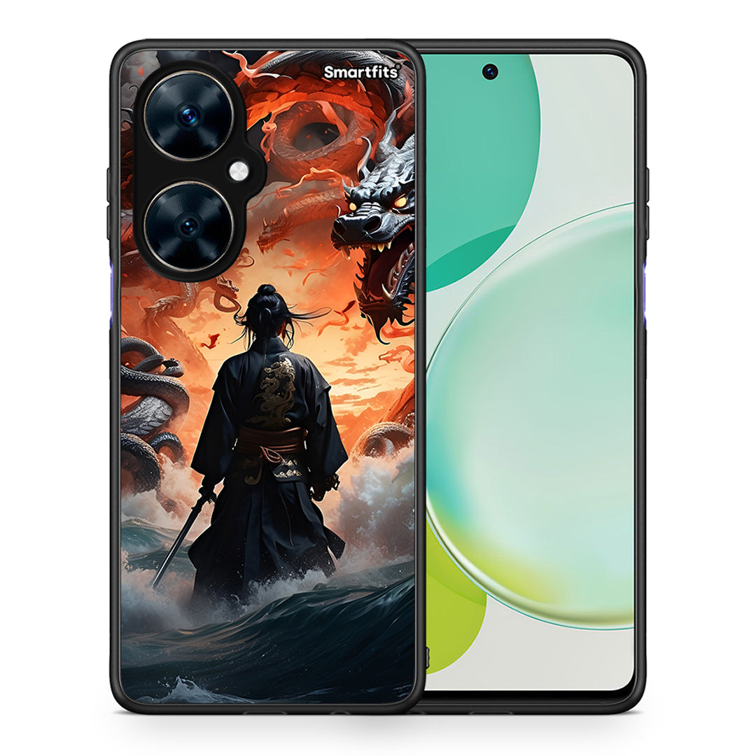 Θήκη Huawei Nova 11i Dragons Fight από τη Smartfits με σχέδιο στο πίσω μέρος και μαύρο περίβλημα | Huawei Nova 11i Dragons Fight case with colorful back and black bezels