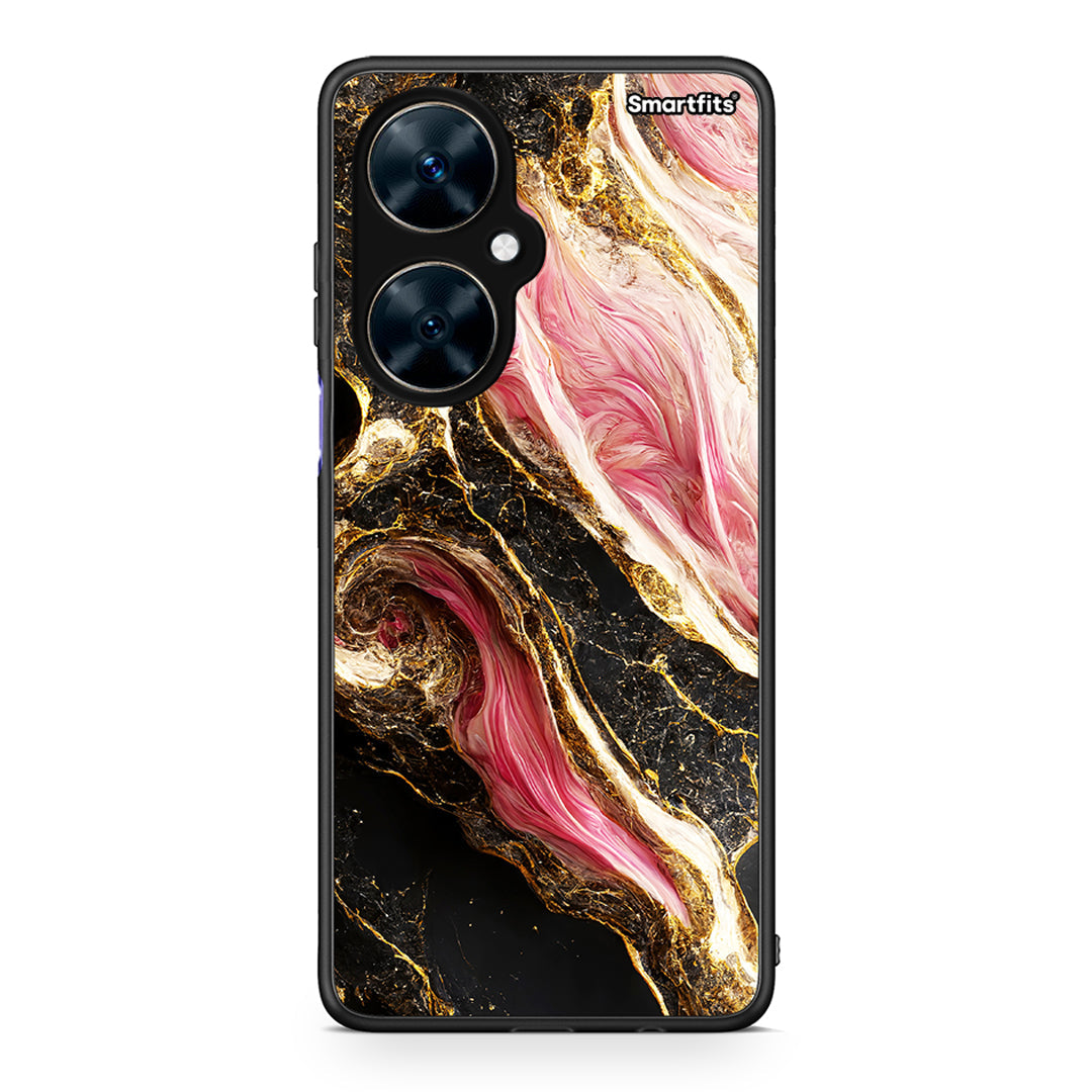Huawei Nova 11i Glamorous Pink Marble θήκη από τη Smartfits με σχέδιο στο πίσω μέρος και μαύρο περίβλημα | Smartphone case with colorful back and black bezels by Smartfits
