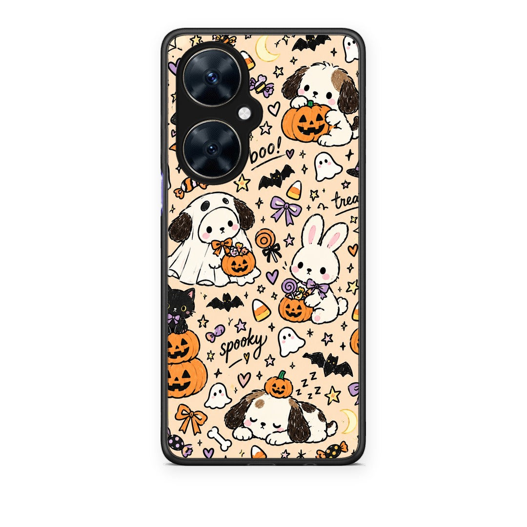 Θήκη Huawei Nova 11i Halloween Puppies and Friends on Cream από τη Smartfits με σχέδιο στο πίσω μέρος και μαύρο περίβλημα | Huawei Nova 11i Halloween Puppies and Friends on Cream case with colorful back and black bezels