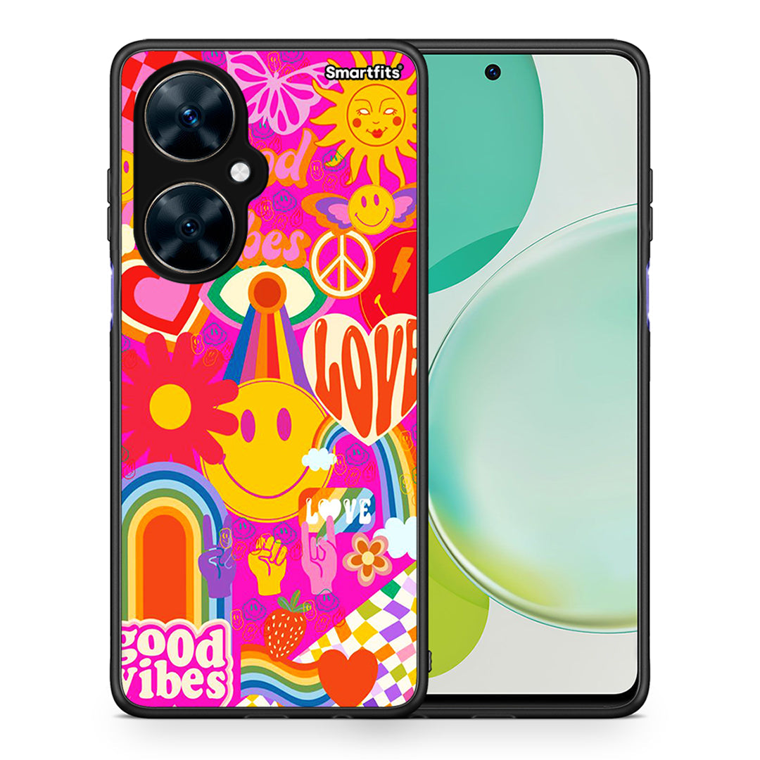 Θήκη Huawei Nova 11i Hippie Love από τη Smartfits με σχέδιο στο πίσω μέρος και μαύρο περίβλημα | Huawei Nova 11i Hippie Love case with colorful back and black bezels