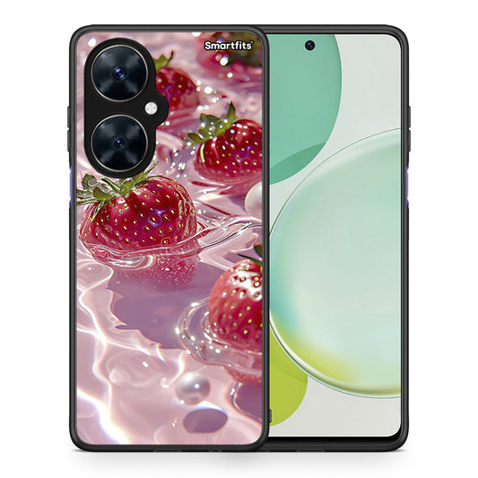 Θήκη Huawei Nova 11i Juicy Strawberries από τη Smartfits με σχέδιο στο πίσω μέρος και μαύρο περίβλημα | Huawei Nova 11i Juicy Strawberries case with colorful back and black bezels