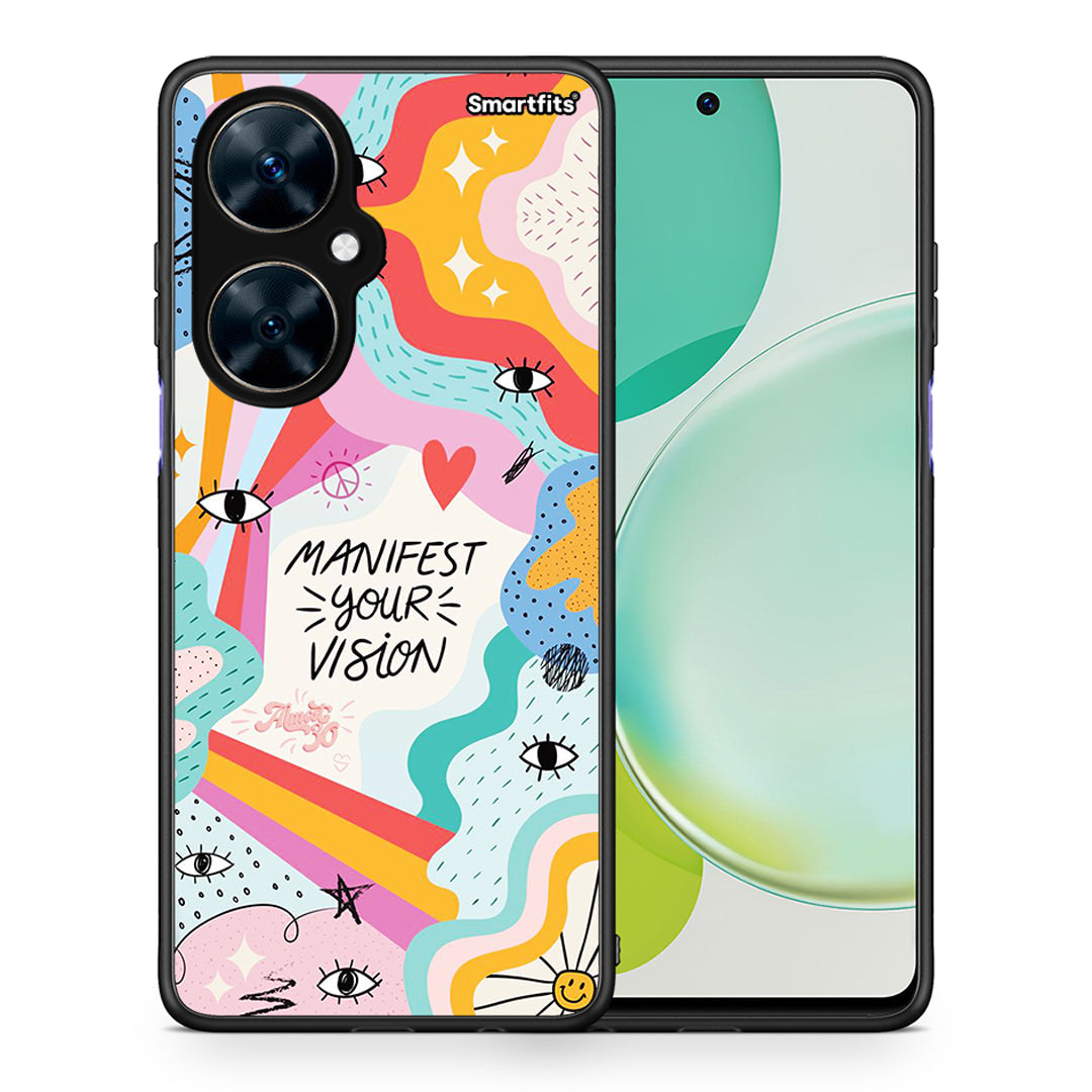Θήκη Huawei Nova 11i Manifest Your Vision από τη Smartfits με σχέδιο στο πίσω μέρος και μαύρο περίβλημα | Huawei Nova 11i Manifest Your Vision case with colorful back and black bezels