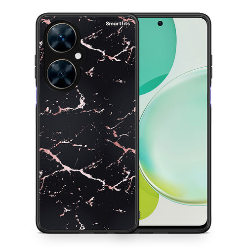 Θήκη Huawei Nova 11i Black Rosegold Marble από τη Smartfits με σχέδιο στο πίσω μέρος και μαύρο περίβλημα | Huawei Nova 11i Black Rosegold Marble case with colorful back and black bezels