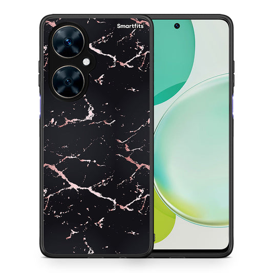 Θήκη Huawei Nova 11i Black Rosegold Marble από τη Smartfits με σχέδιο στο πίσω μέρος και μαύρο περίβλημα | Huawei Nova 11i Black Rosegold Marble case with colorful back and black bezels